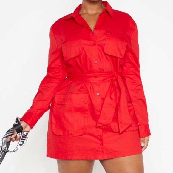 Plus Size SZ 16 Red Utility Shirt Dress - Picture 4 of 5
